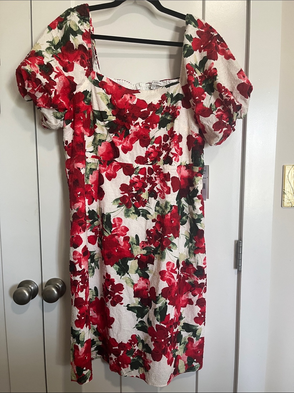 julia jordan Ivory Dress with Red Floral & Green Accents